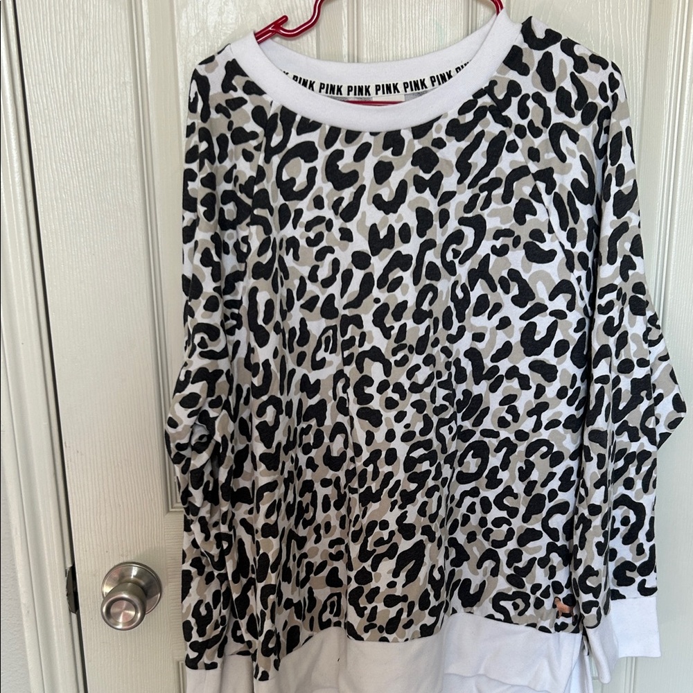Victoria's Secret PINK White and Black Leopard Pullover
